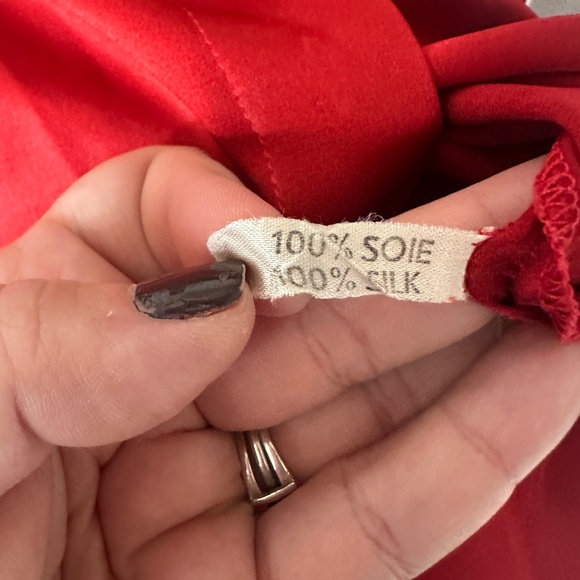 Vintage 70's 80's Christian Dior Tricots et Coordonnés Red Silk Blouse Tie 44 12 - Picture 8 of 10